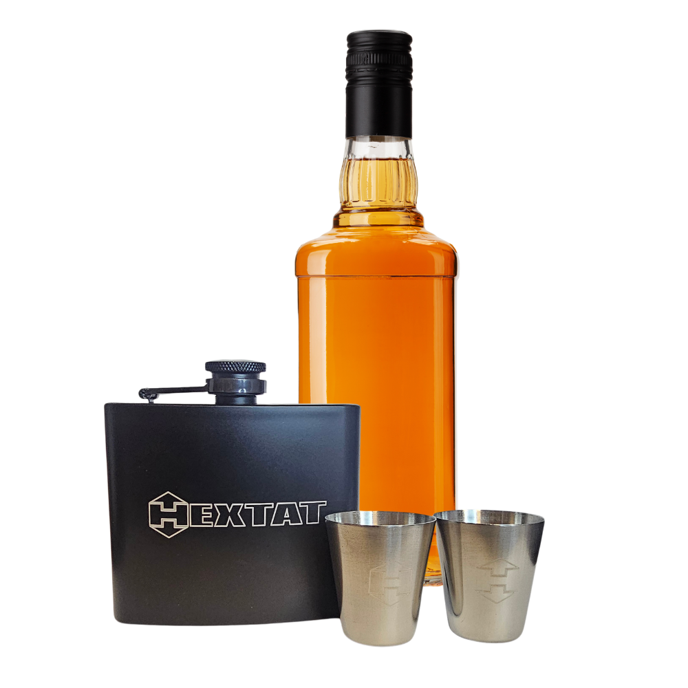 Hextat Engraved Flask & Shot Glass Set