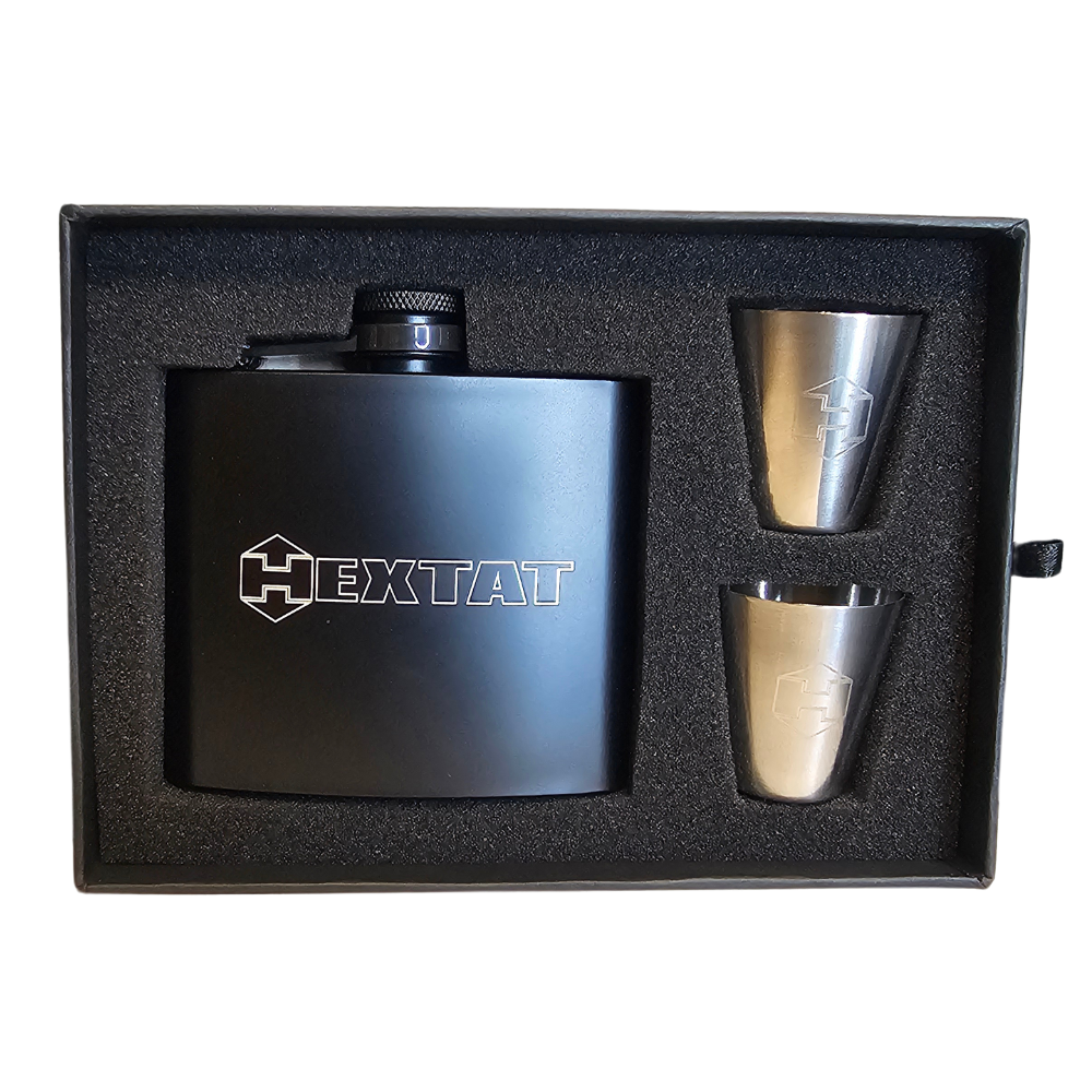 Hextat Engraved Flask & Shot Glass Set
