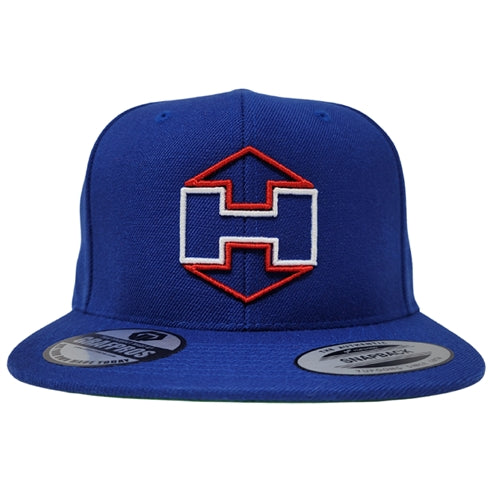 Blue Snapback Hat White and Red HEXTAT Badge Logo