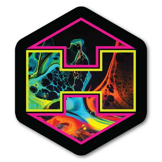 Neon Hex Badge Sticker - 3x3
