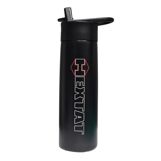 Black Stainless Steel - Straw Lid Water Bottle - Hextat Logo